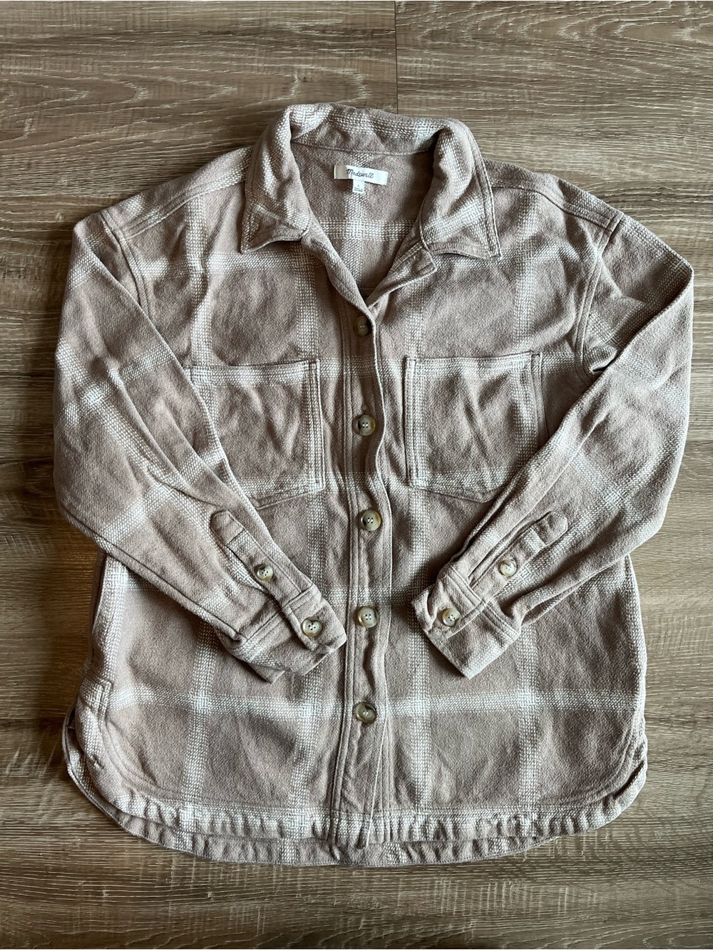 Madewell Tan White Plaid Shacket Womens Small 100% Cotton Shirt Jacket